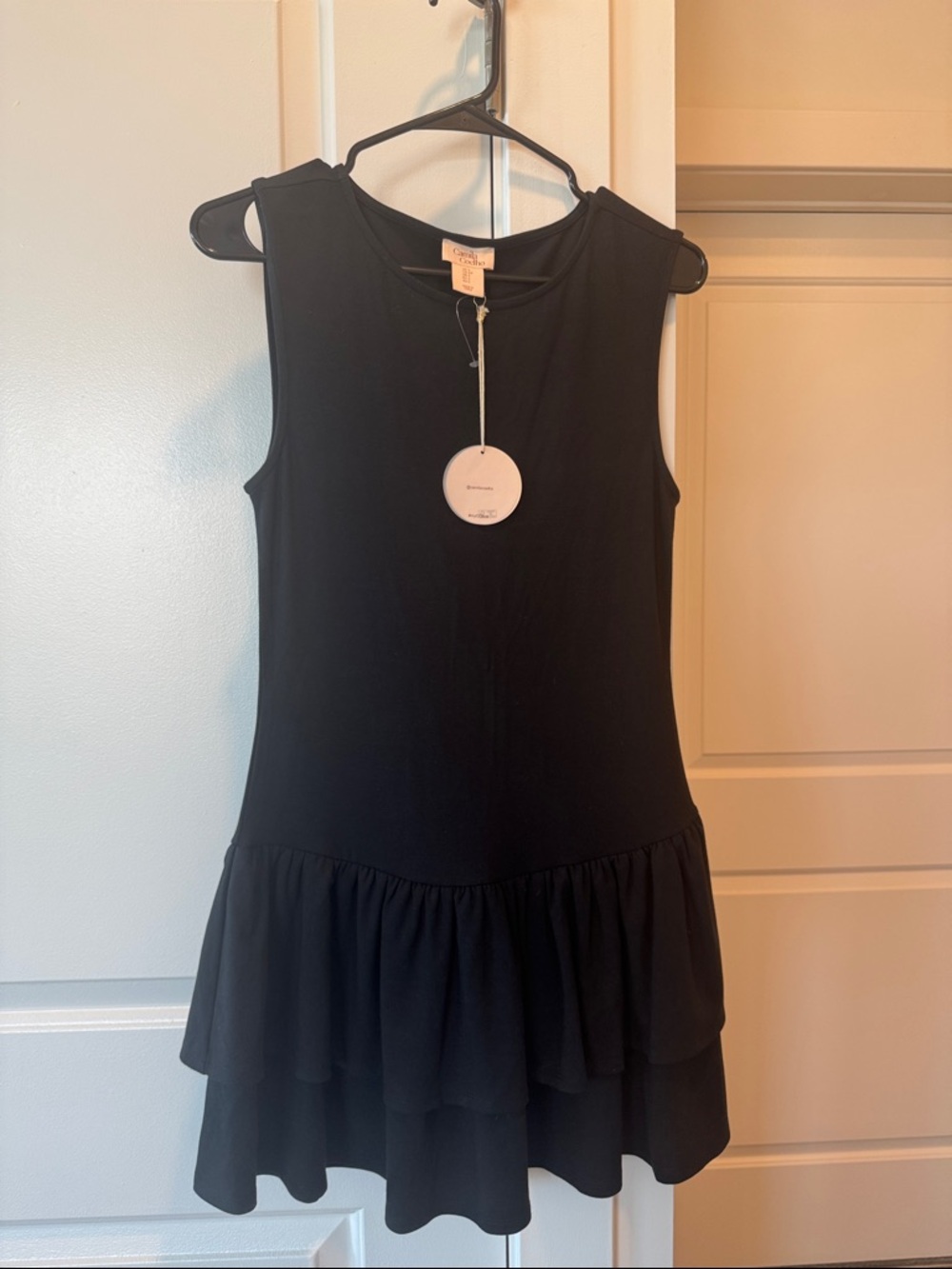Camila Coelho Black Sleeveless Ruffle Hem Dress